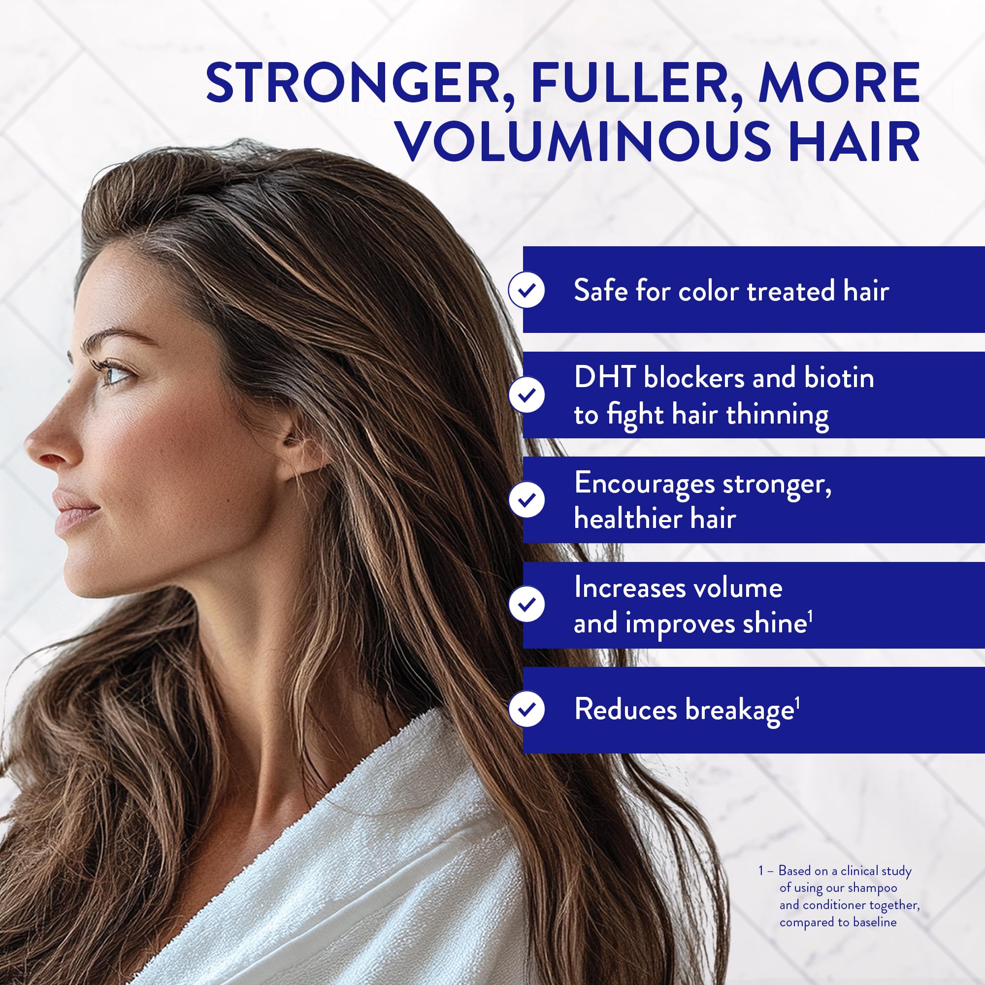 Etiqueta de champú Routine Wellness con bloqueo DHT y ingredientes clave para cuidado capilar