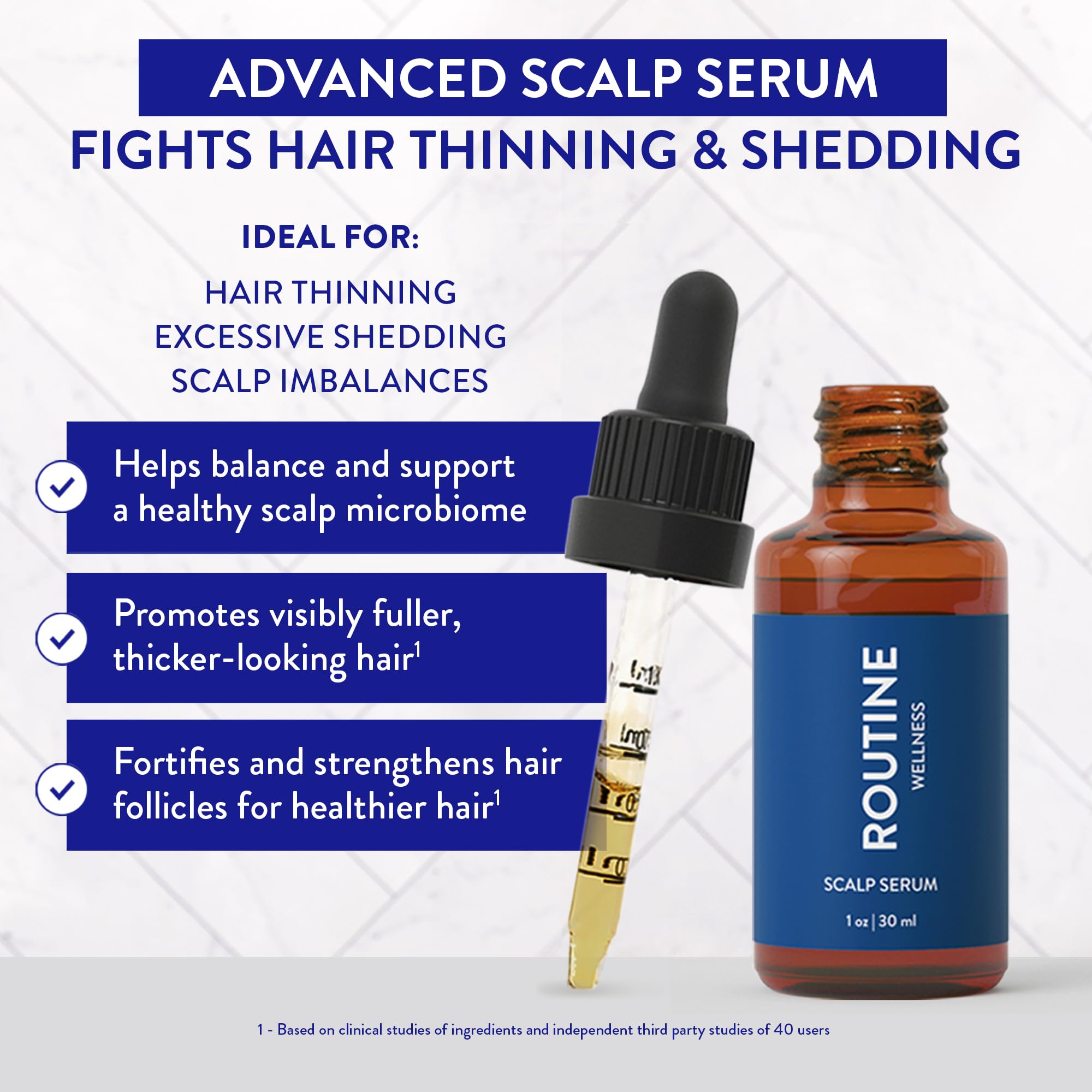 Aplicación en cuero cabelludo con Routine Wellness Serum para cuero cabelludo saludable.
