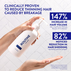 Routine Wellness Shampoo étiquette biotine, indique les bénéfices pour les cheveux.