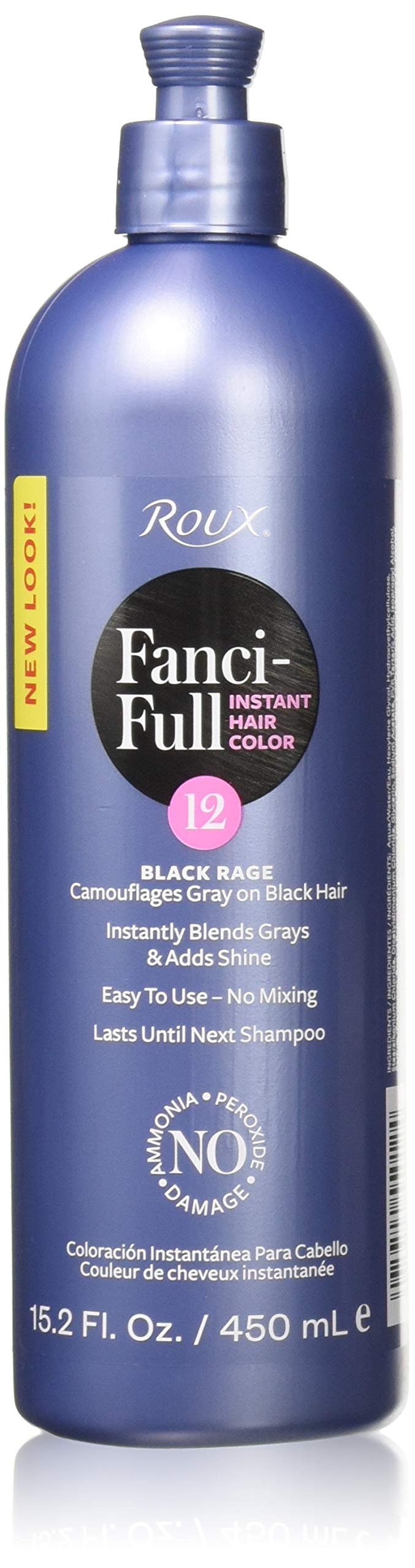 Roux Fanci-Full enjuague color instantáneo, tono negro furia, tono natural que se mantiene entre lavados.