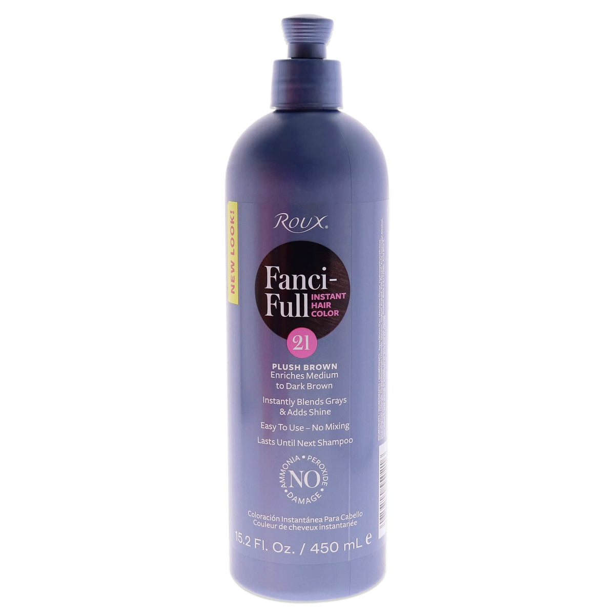 Roux Fanci-Full Rinse, botella marrón suave, realza color y brillo del cabello.