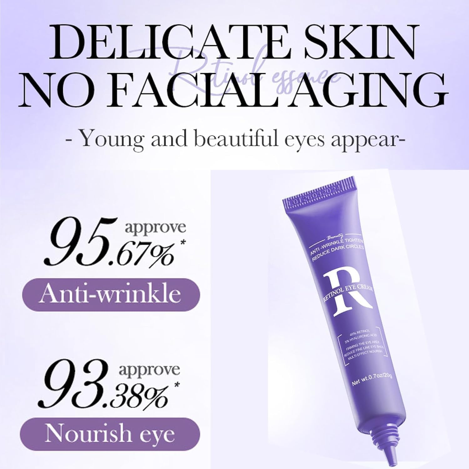 Rouxun crema ojos retinol con cafeína y colágeno para firmeza y vitalidad.