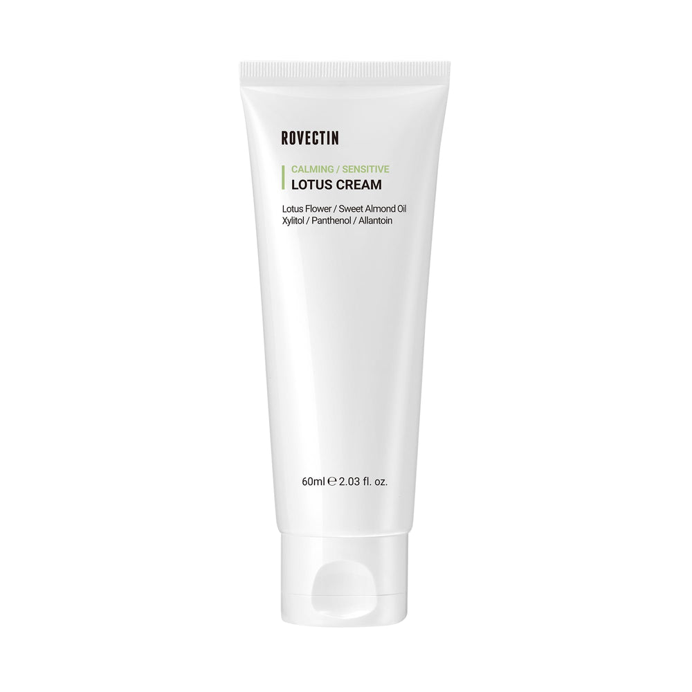 Crème Lotus Apaisante Rovectin en flacon, hydratation légère pour peau sensible.