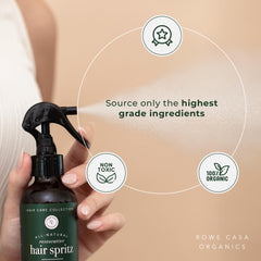 Rowe Casa Organics Spray en action : application facile sur le cuir chevelu