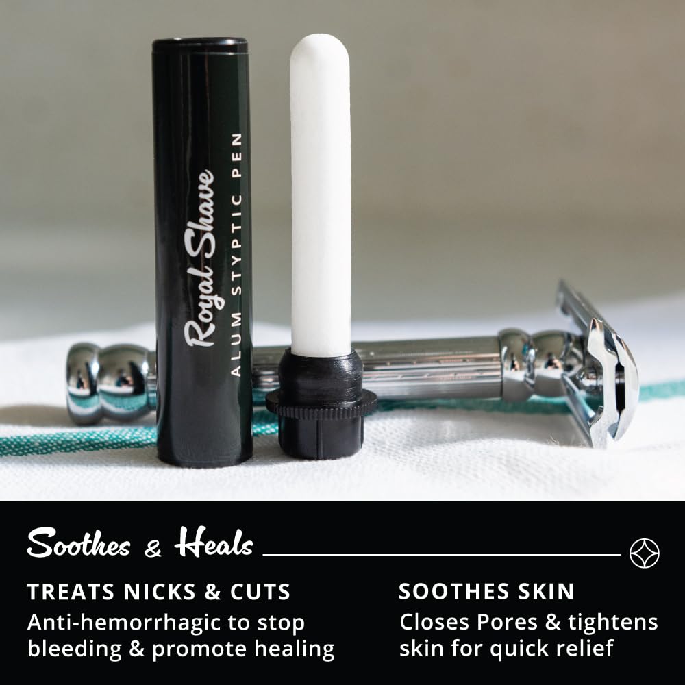 Royal Shave Alum Styptic Pen: aplicación precisa para cortes pequeños durante el afeitado.