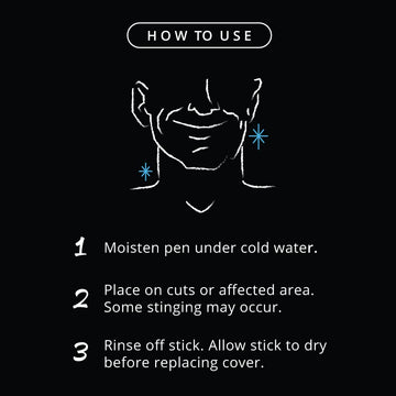Royal Shave Alum Styptic Pen: instrucciones simples para usar y obtener alivio inmediato.