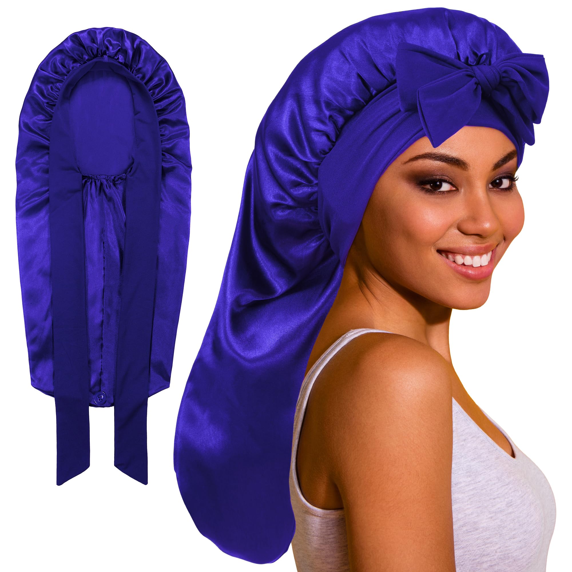 ROYBENS bonete-seda-largo protege el cabello durante la noche.