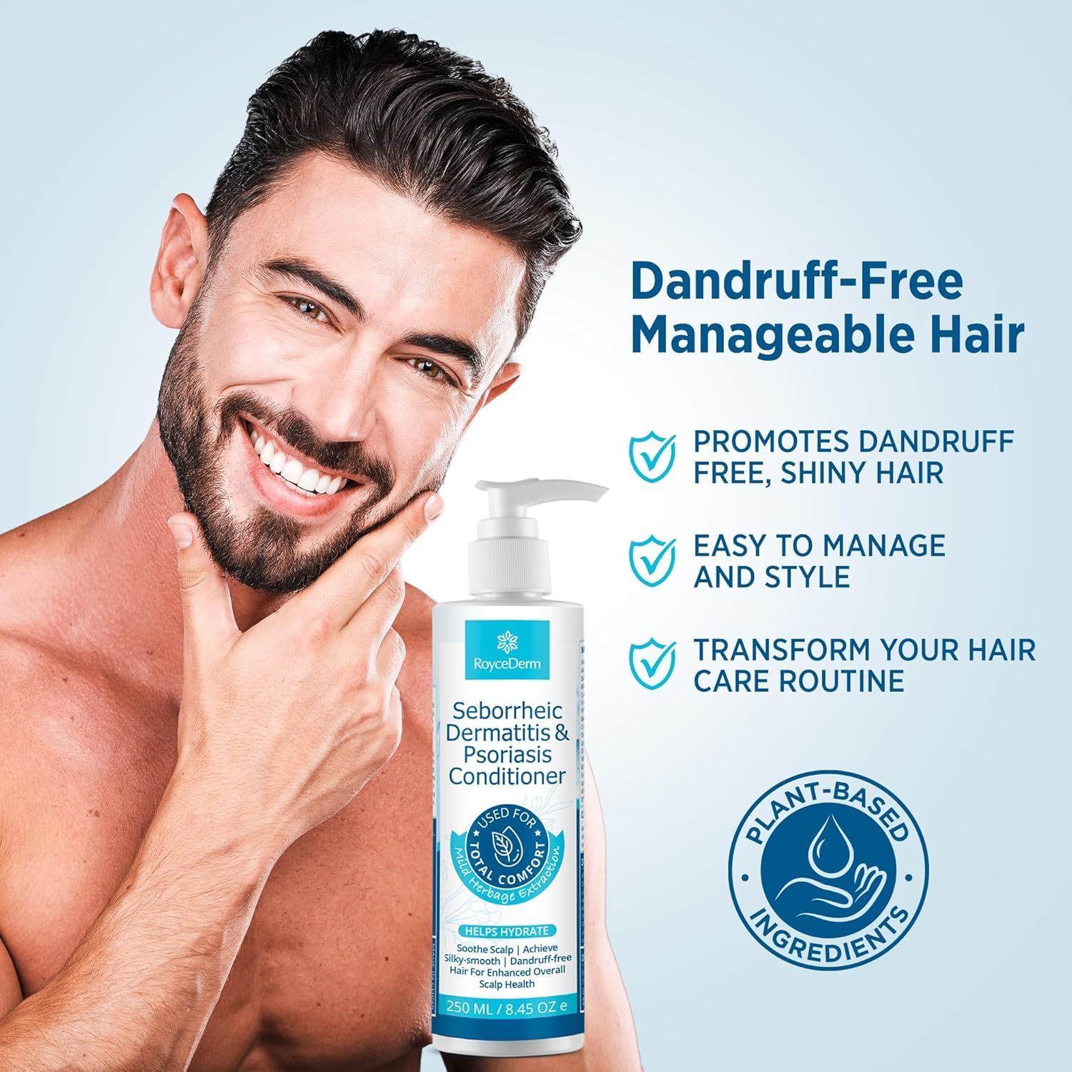 Roycederm cabello hidratado gracias a su fórmula suave.