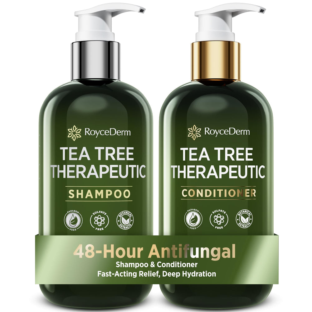 Roycederm champú árbol de té: vertido de botella para limpieza suave del cuero cabelludo.