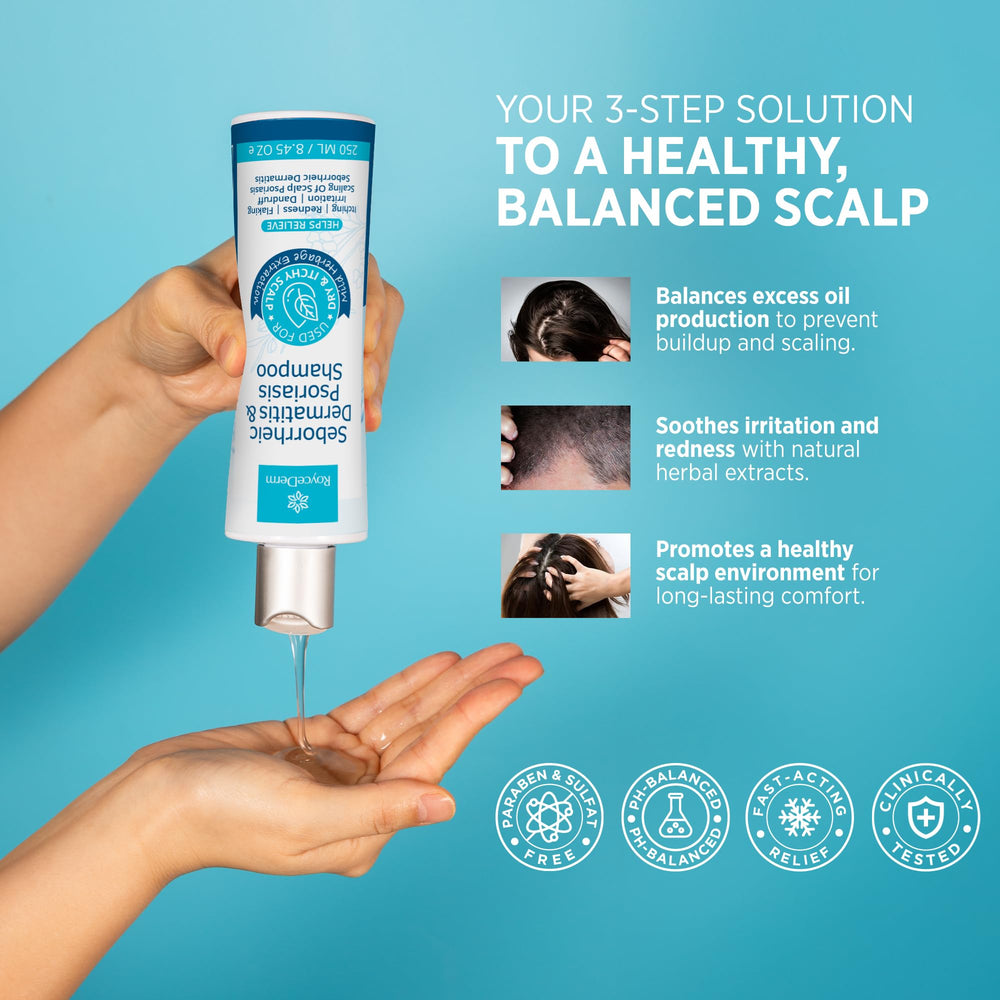 Roycederm champú con ingredientes naturales para seguridad y frescura.
