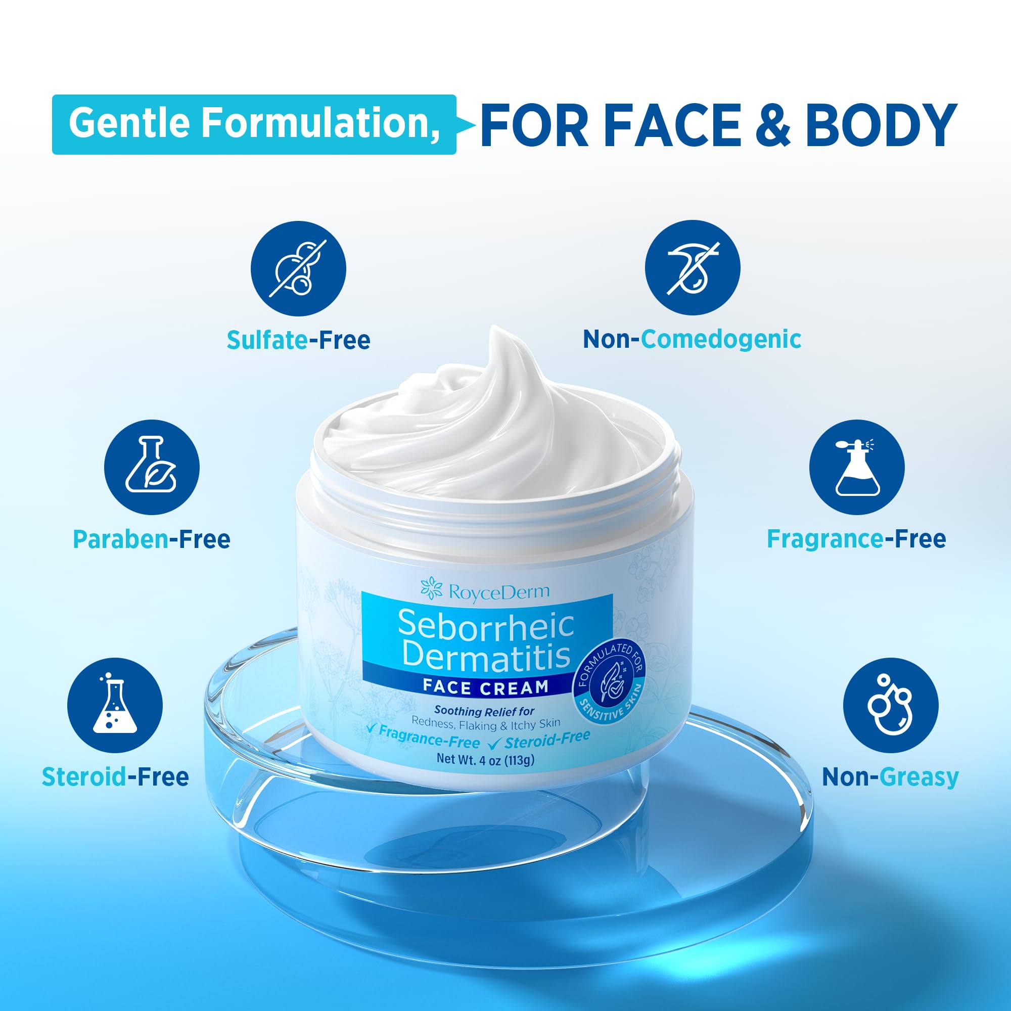 Roycederm envase 118 ml, práctico para uso diario.