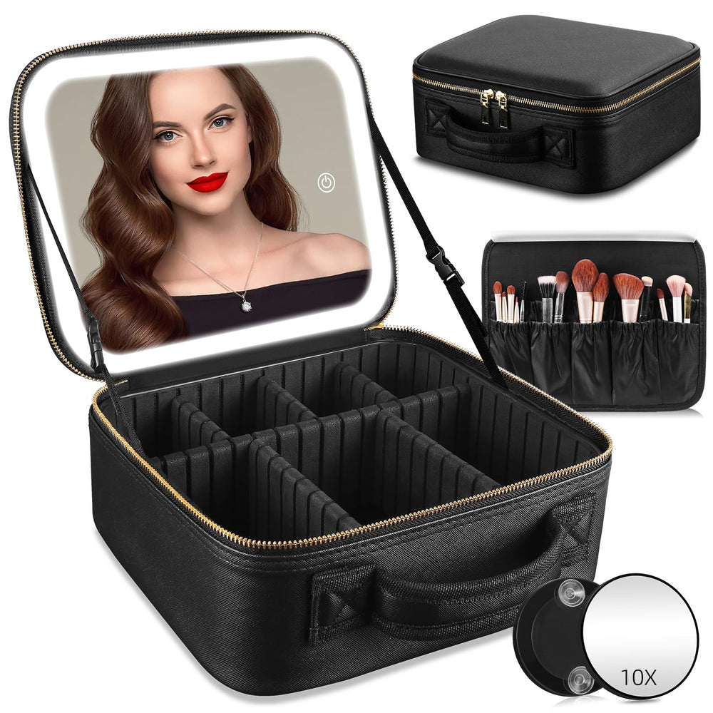  RRtide maleta de maquillaje con luz LED y espejo integrado para viaje.