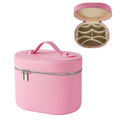 RSRSLEII maletín de maquillaje rosa visto de frente, ideal para viaje y organización diaria.