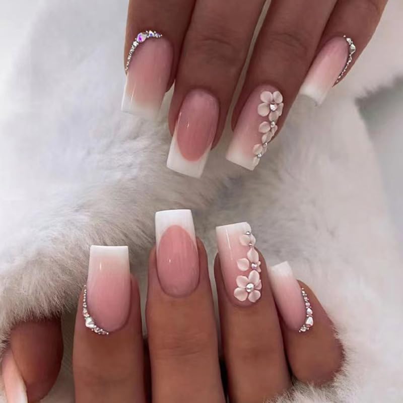 RTKHFZE uñas postizas cuadradas medianas, acabado brillante y uso diario