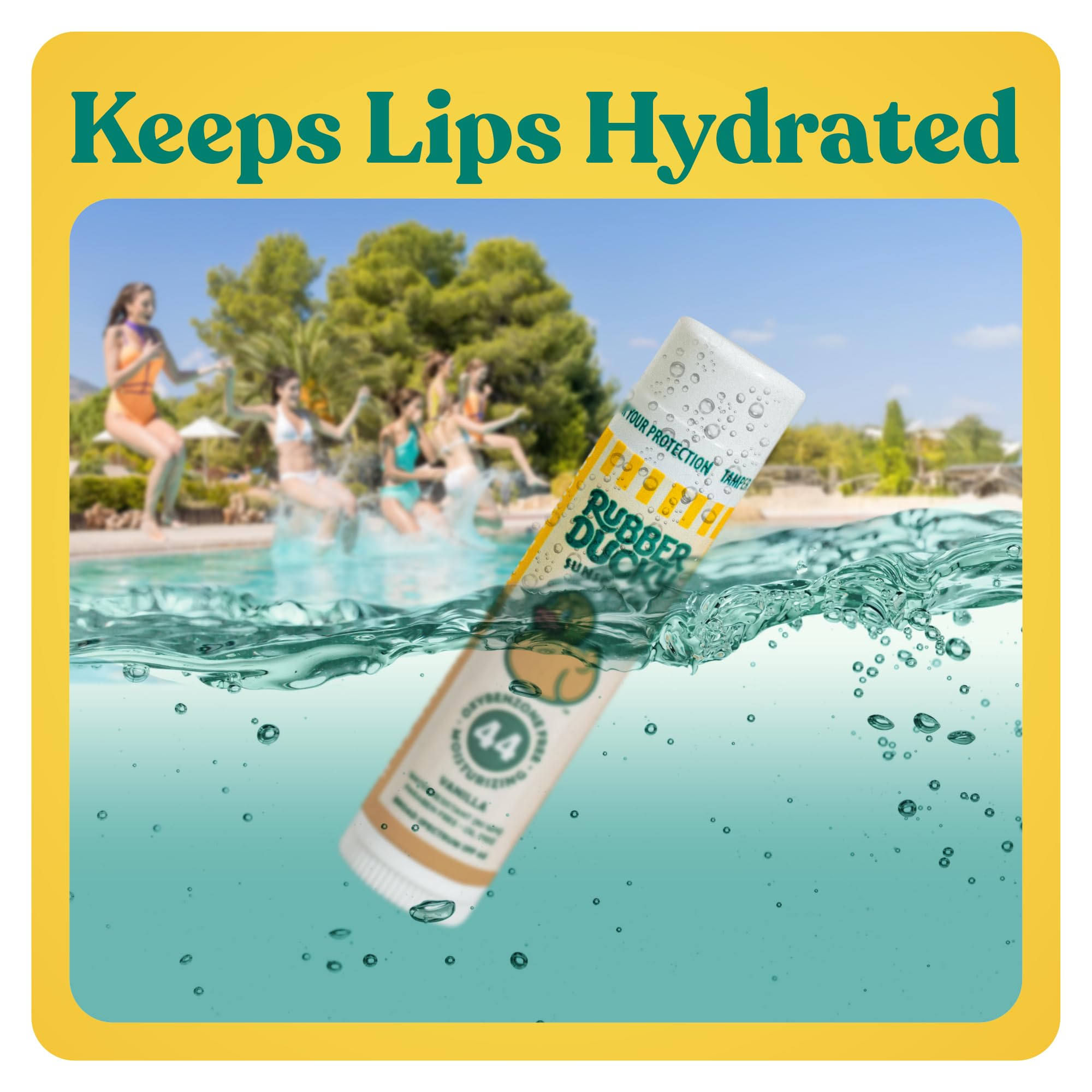 Vanilla-scented Rubber Ducky lip balm stick ready for use.