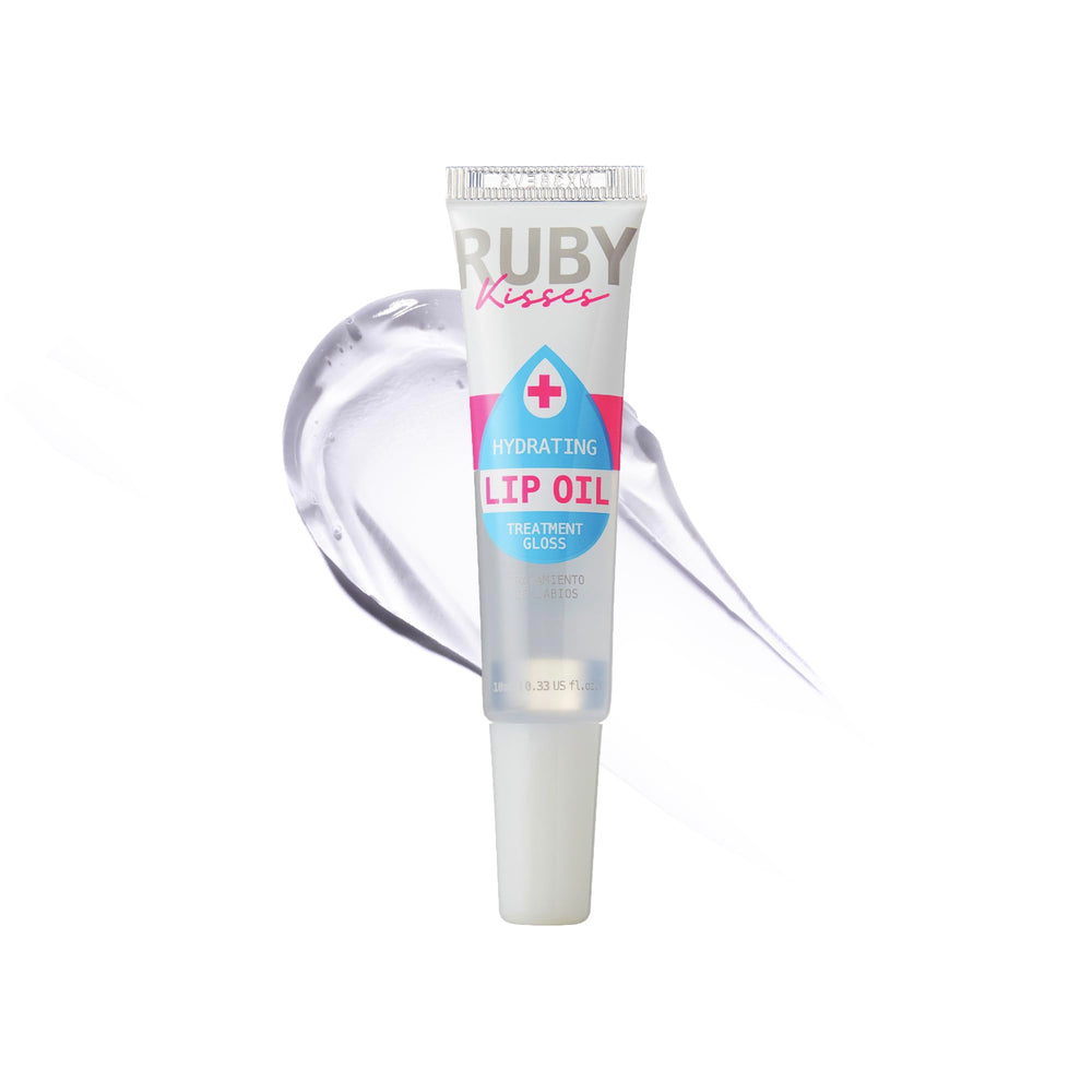 Ruby Kisses aceite labial hidratante incoloro con aplicador para hidratación profunda.