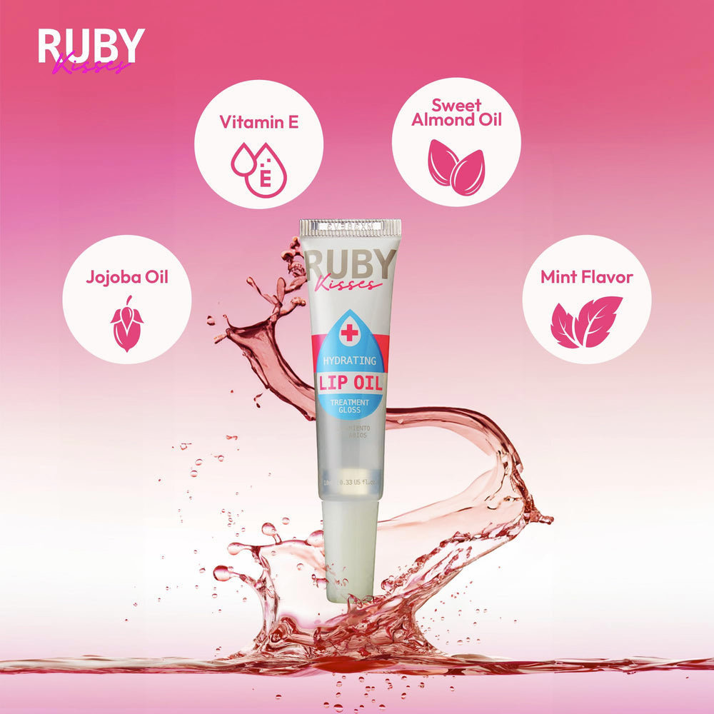 Ruby Kisses aceite labial, textura sedosa que mantiene la humedad de los labios.