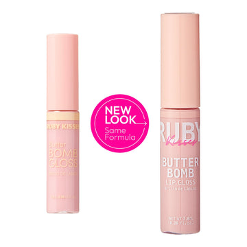 Ruby Kisses Butter Bomb Gloss textura cremosa, acabado liso sin pegar.