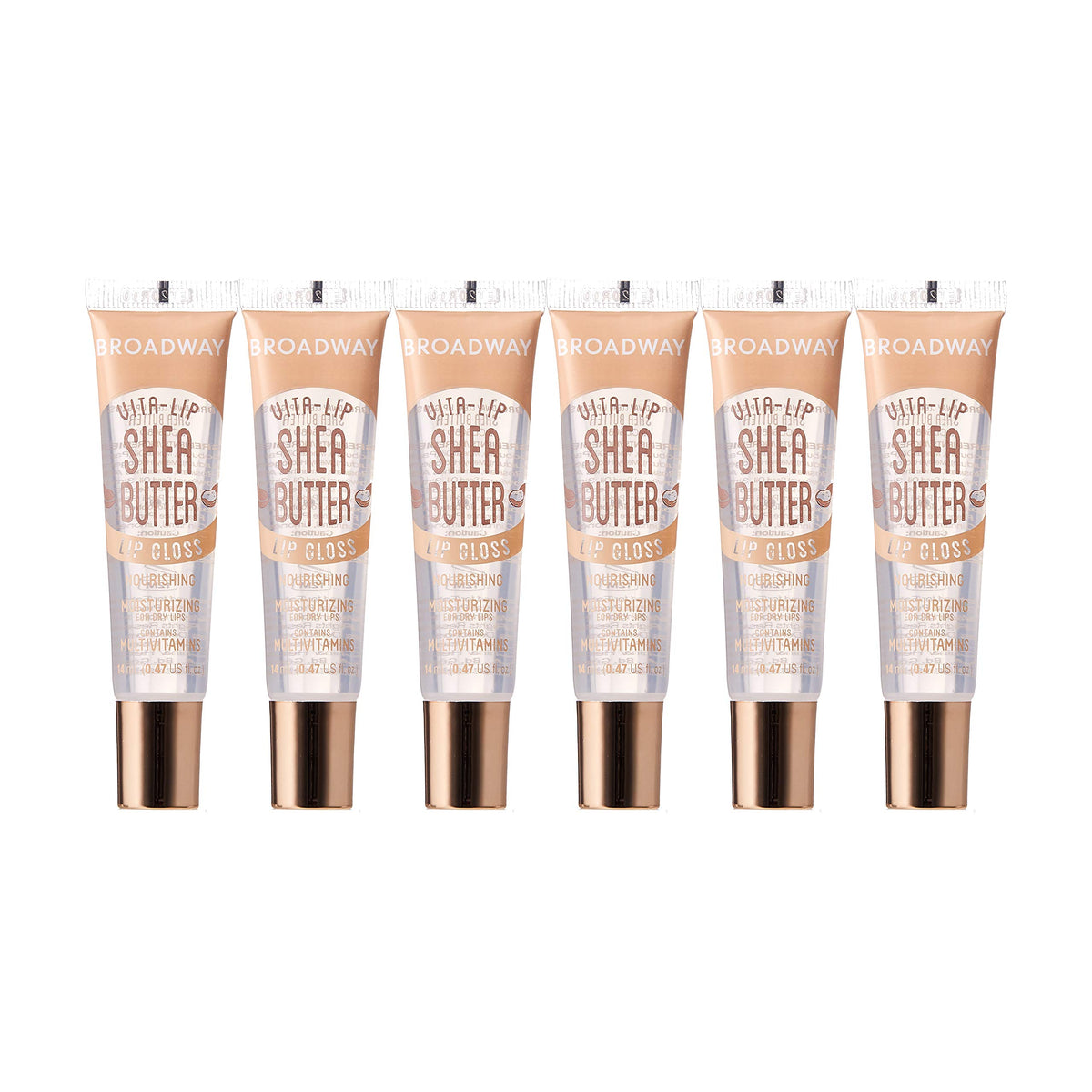 Ruby Kisses Broadway Vita-Lip botella con aplicador para un brillo suave.