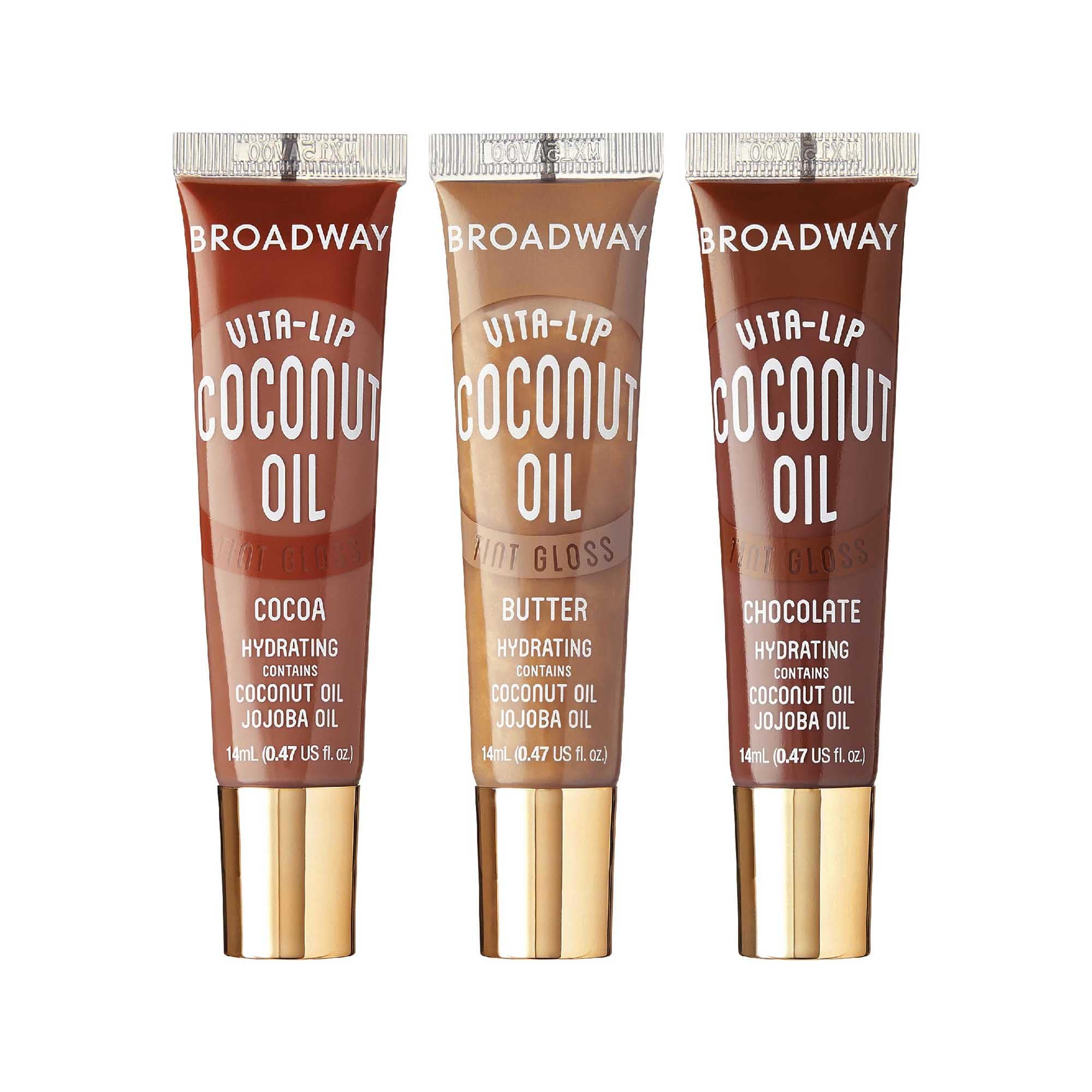 Ruby Kisses Broadway Vita-Lip envase compacto con brillo duradero para uso diario.