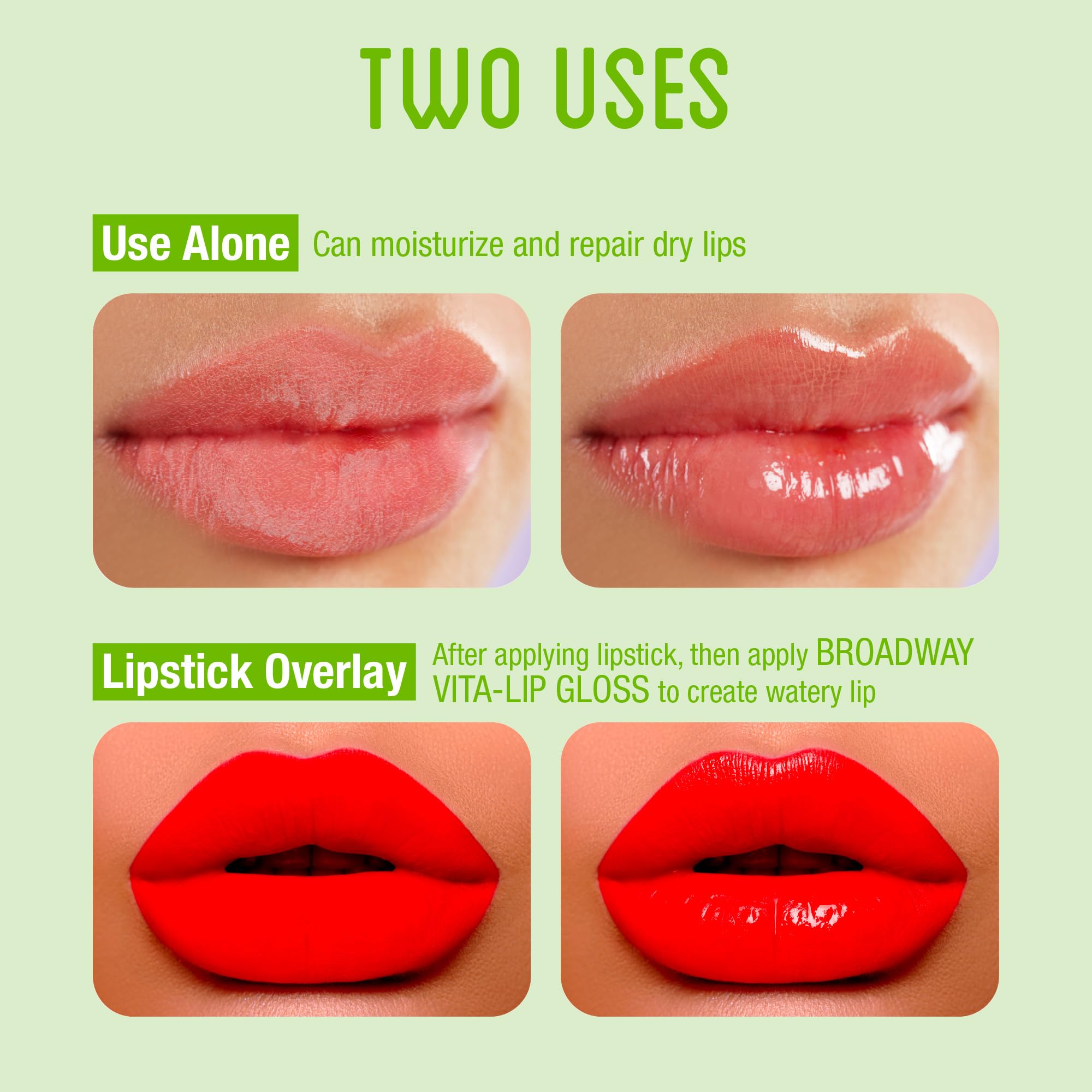 Ruby Kisses Broadway Vita-Lip Gloss sin pegajosidad tras la aplicación.