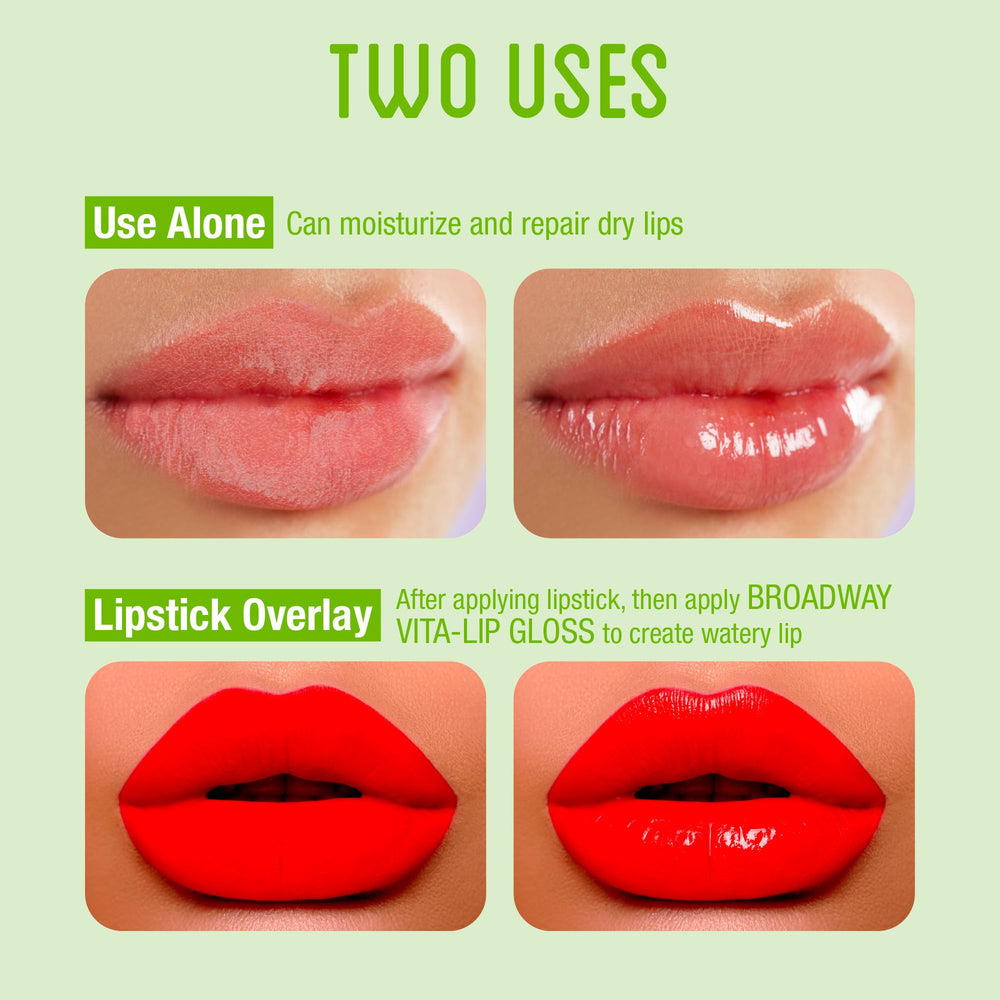 Ruby Kisses Broadway Vita-Lip Gloss sin pegajosidad tras la aplicación.