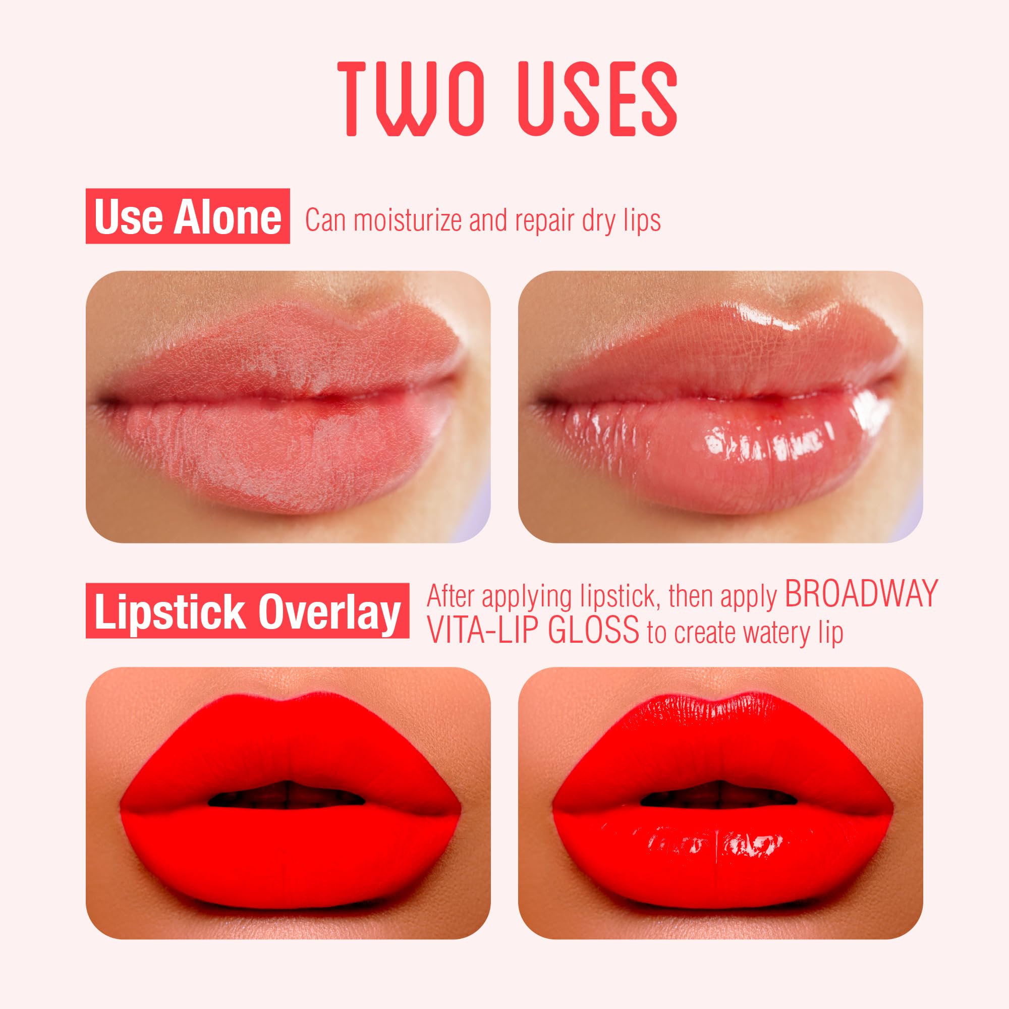 Ruby Kisses Broadway Vita-Lip textura gel suave, no pegajosa para labios secos.
