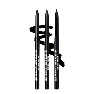 Ruby Kisses delineador labial automático negro, empaque 3 unidades para delineado duradero.