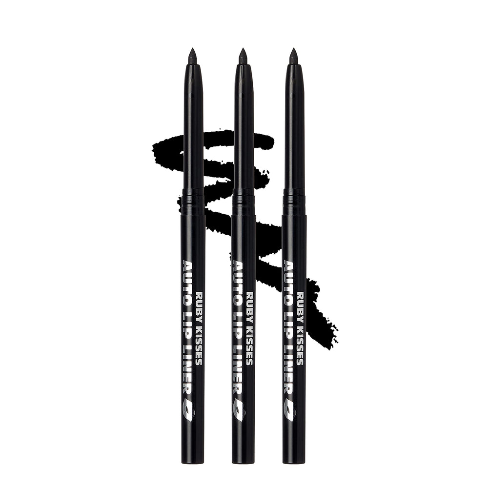 Ruby Kisses delineador labial automático negro, empaque 3 unidades para delineado duradero.