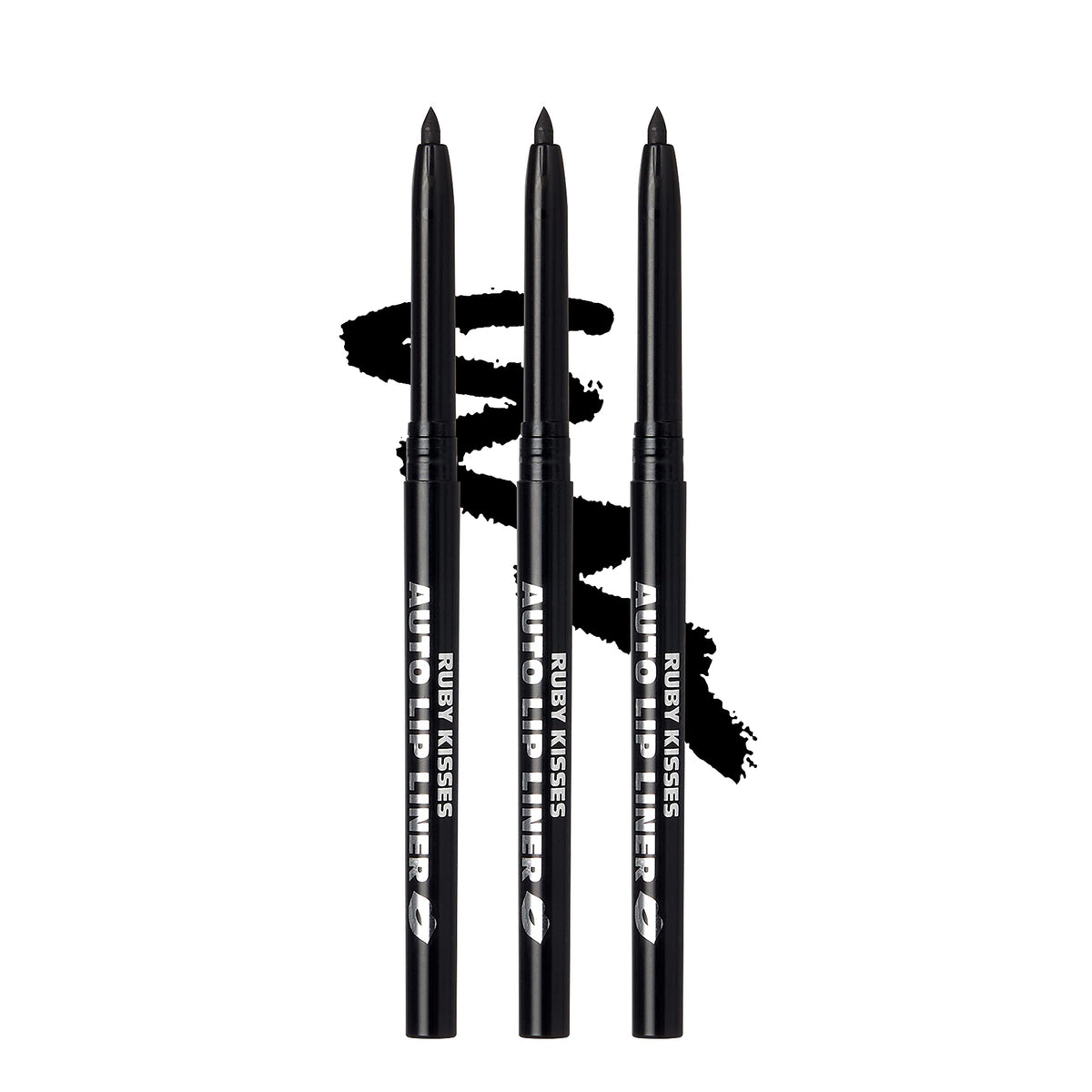 Ruby Kisses delineador labial automático negro, empaque 3 unidades para delineado duradero.
