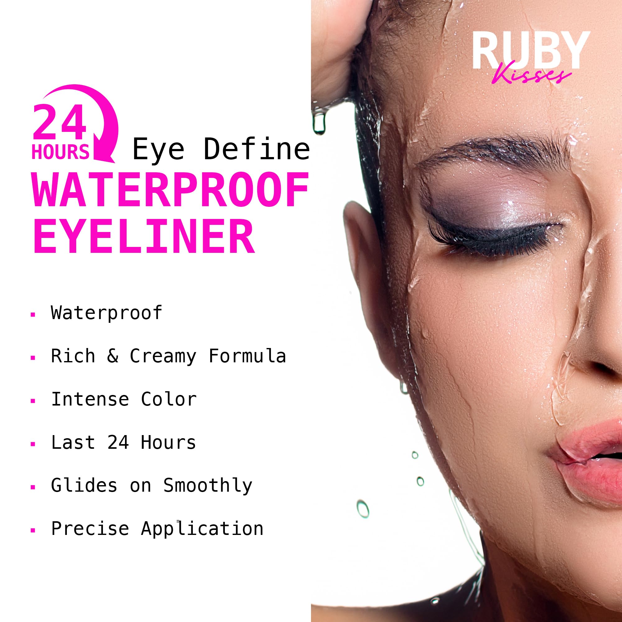 Delineador Ruby Kisses aplicación cremosa para delineado preciso.