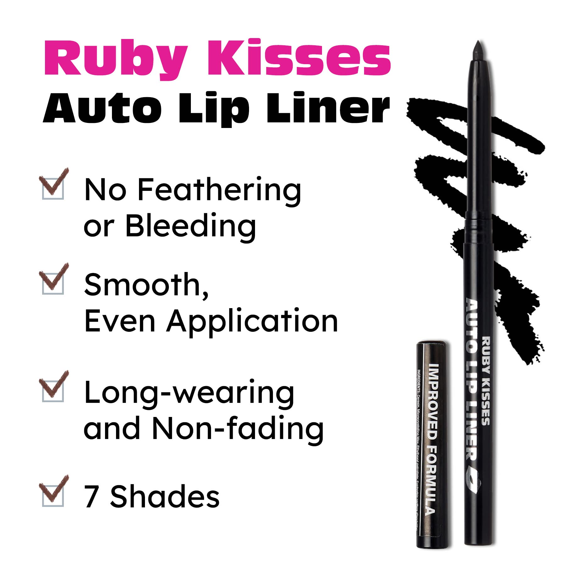 Siete tonos disponibles para combinar con labiales Ruby Kisses.