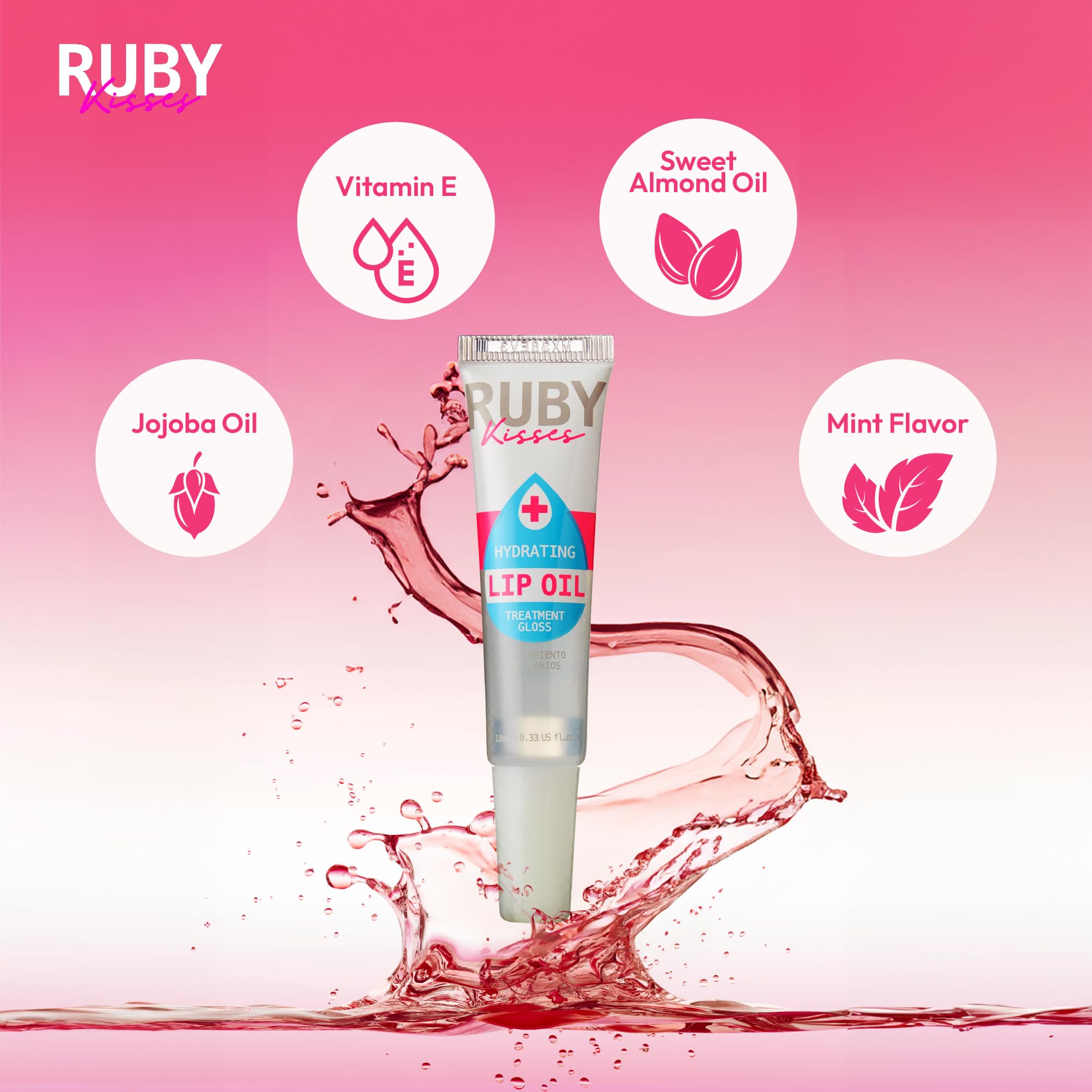 Ruby Kisses Aceite labial claro, aplicación suave que sella humedad