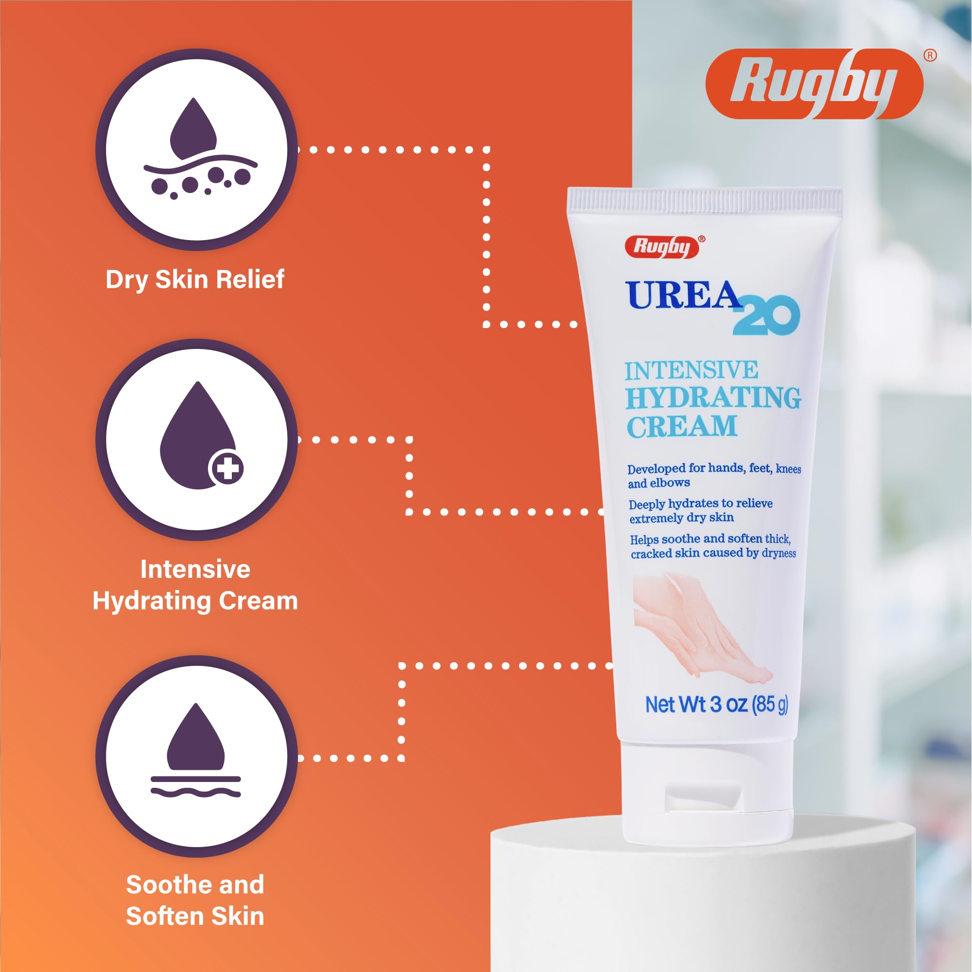 Bote de Rugby Urea 20% de 3 onzas, fácil de aplicar.