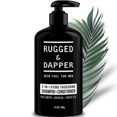 RUGGED & DAPPER dos-en-uno shampoo y acondicionador para cabello, limpieza eficiente y volumen.