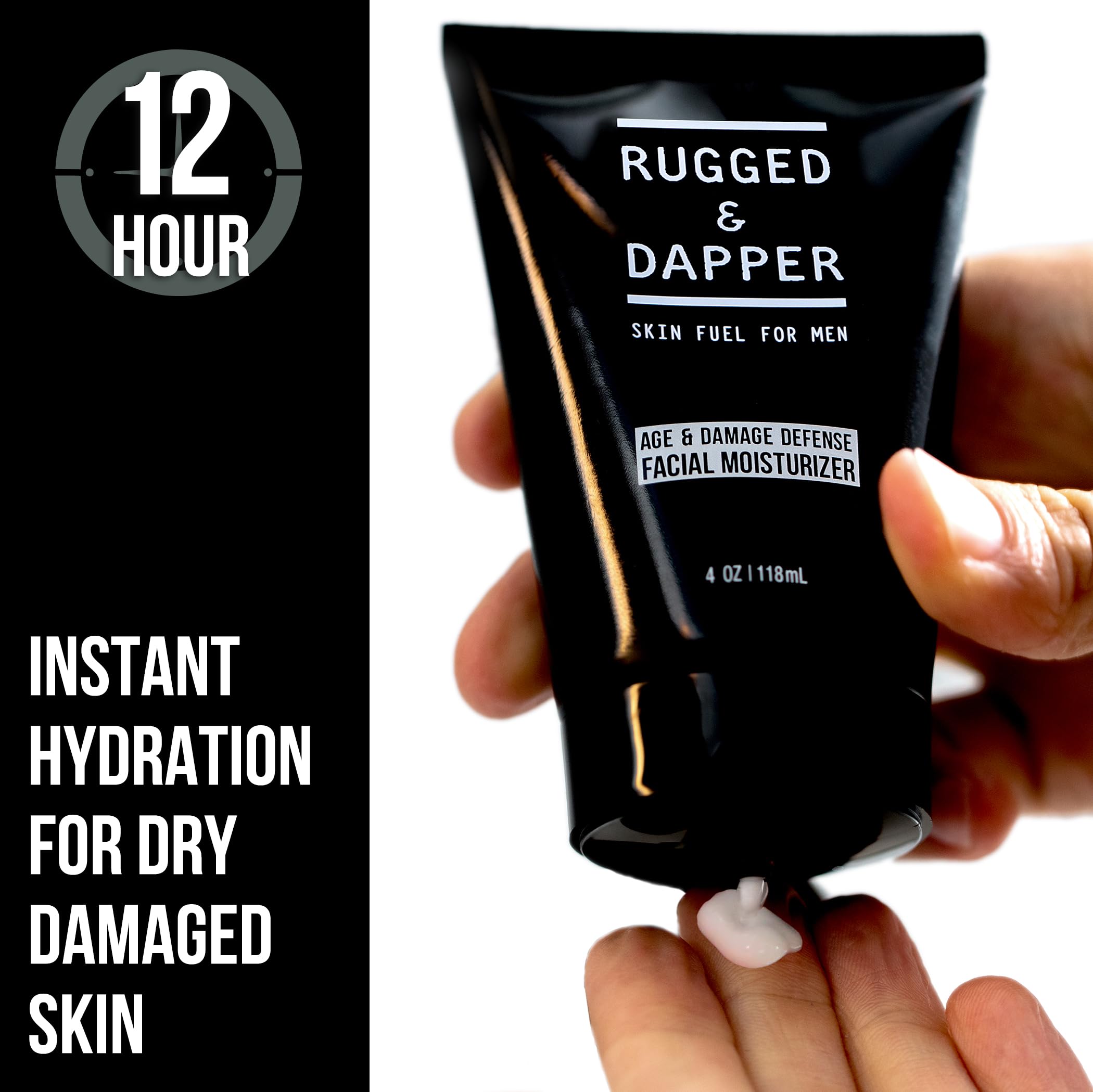 RUGGED & DAPPER hidratación instantánea para piel masculina con absorción rápida.