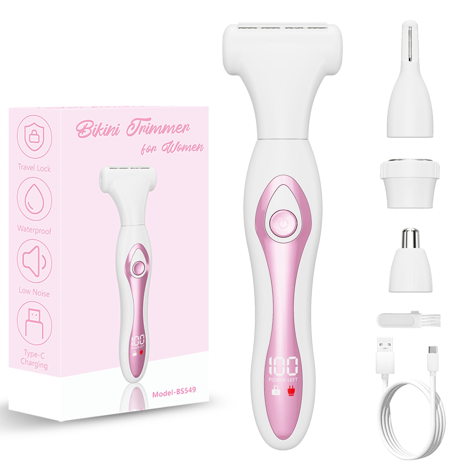 Afeitadora RUIBO 4 en 1 con cuatro cabezas para rostro y cuerpo, ideal para piel sensible.