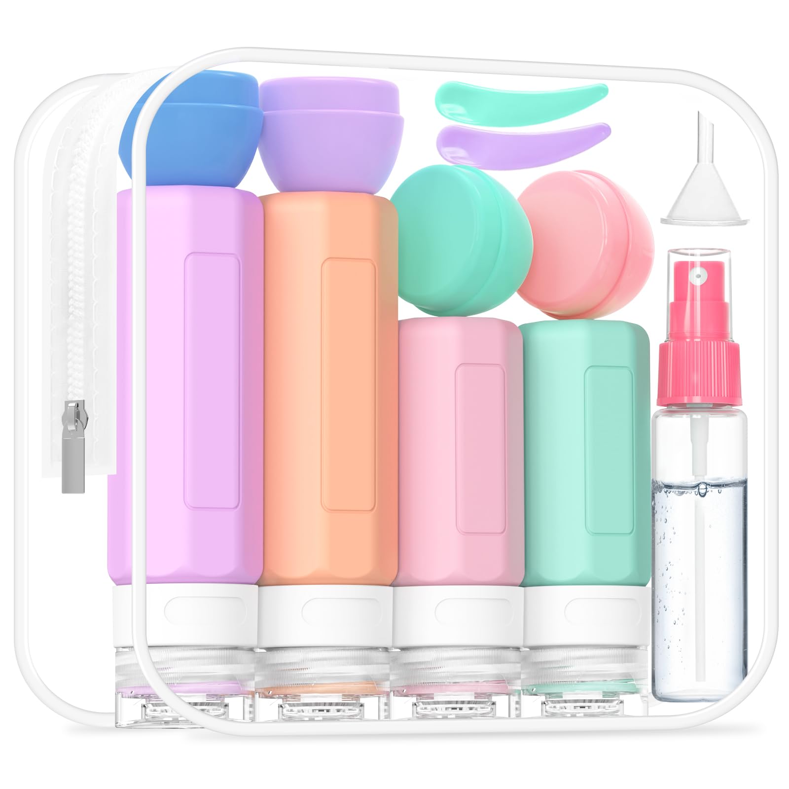 Ruinovate: juego de 17 botellas de viaje rosadas para organizar líquidos.