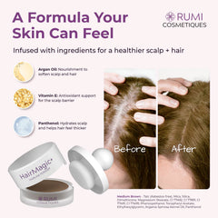 Rumi Cosmetiques HairMagic+ argan oil nourishes while concealing for a soft feel.