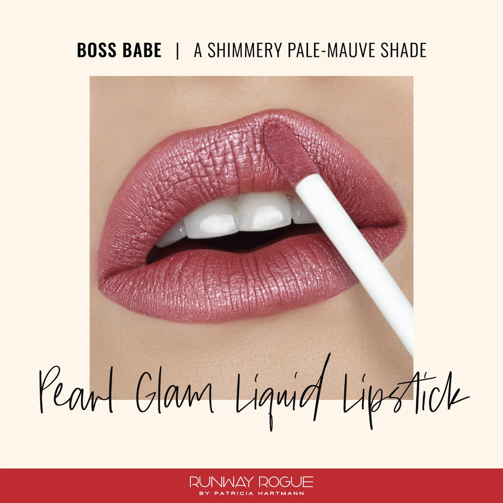 Runway Rogue Pearl Glam labial, acabado metalizado que realza mauve con destellos.