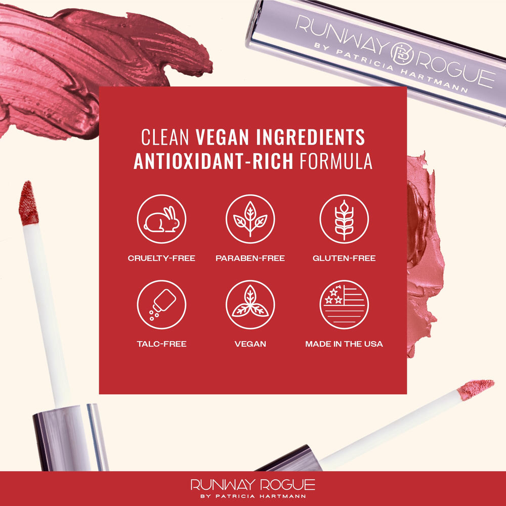 Runway Rogue Pearl Glam con antioxidantes para labios protegidos y saludables.