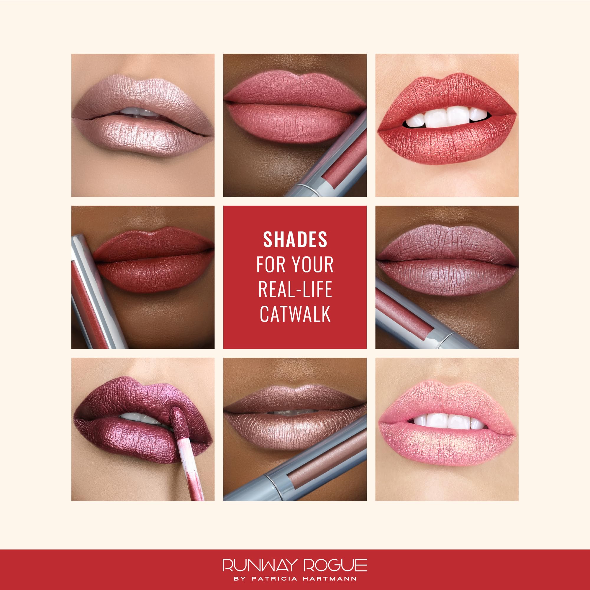 Runway Rogue Pearl Glam con vitamina E y aloe para labios hidratados.