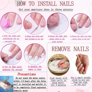 RUOKEXIN caja de 24 uñas, 12 tallas para manicura casera.