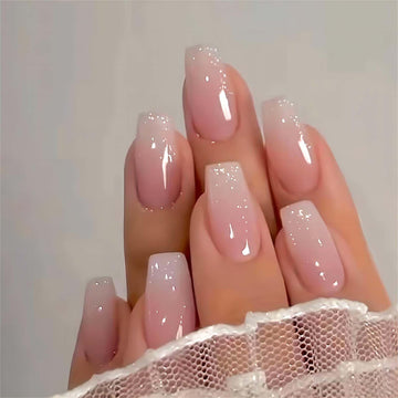 RUOKEXIN uñas postizas rosadas con ombre, acabado brillante y elegante.
