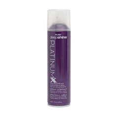 RUSK Deepshine PlatinumX hairspray: secado rápido para brillo duradero y fijación.