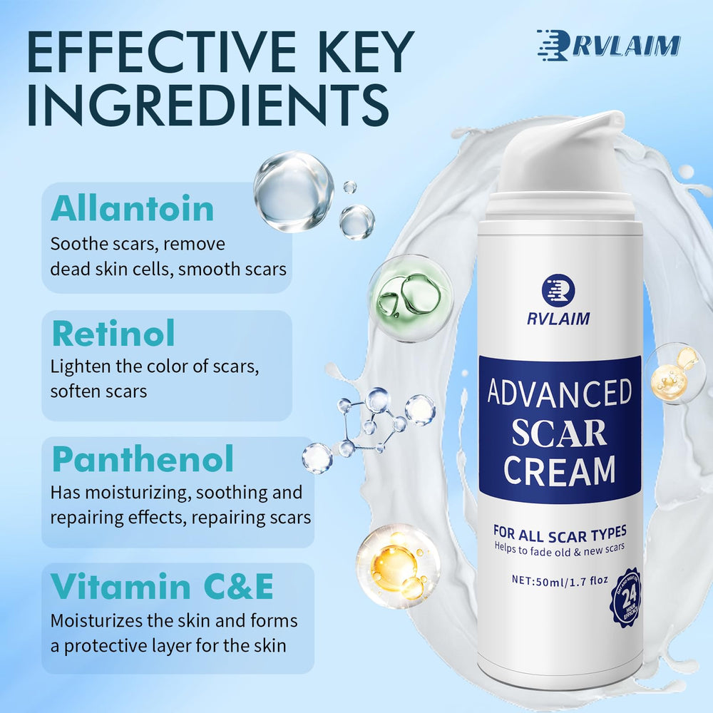 Aplicación de crema Rvlaim para cicatrices, uso diario para textura más suave.