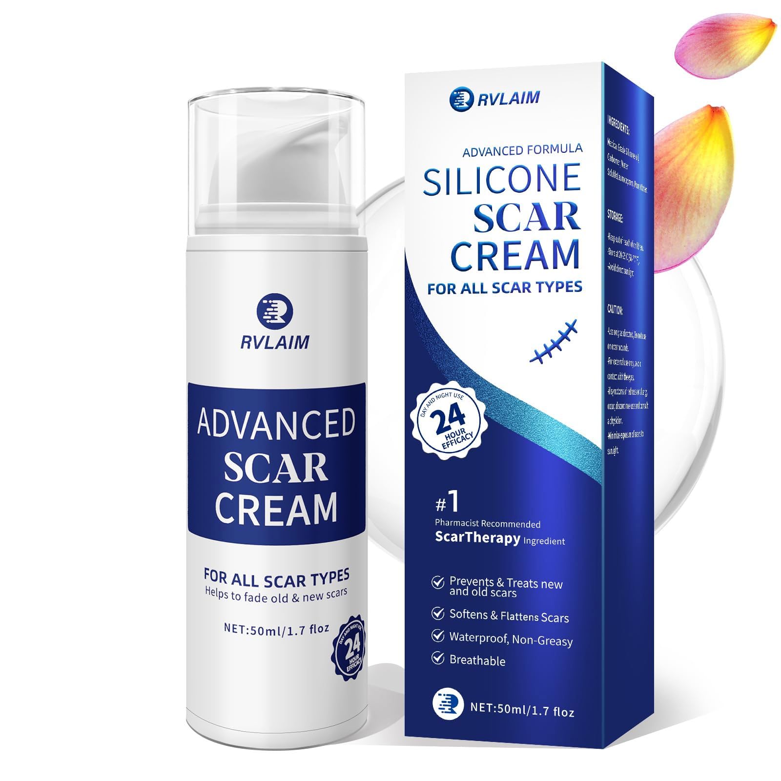 Crema Rvlaim, bote de 50 g, ayuda a suavizar cicatrices.