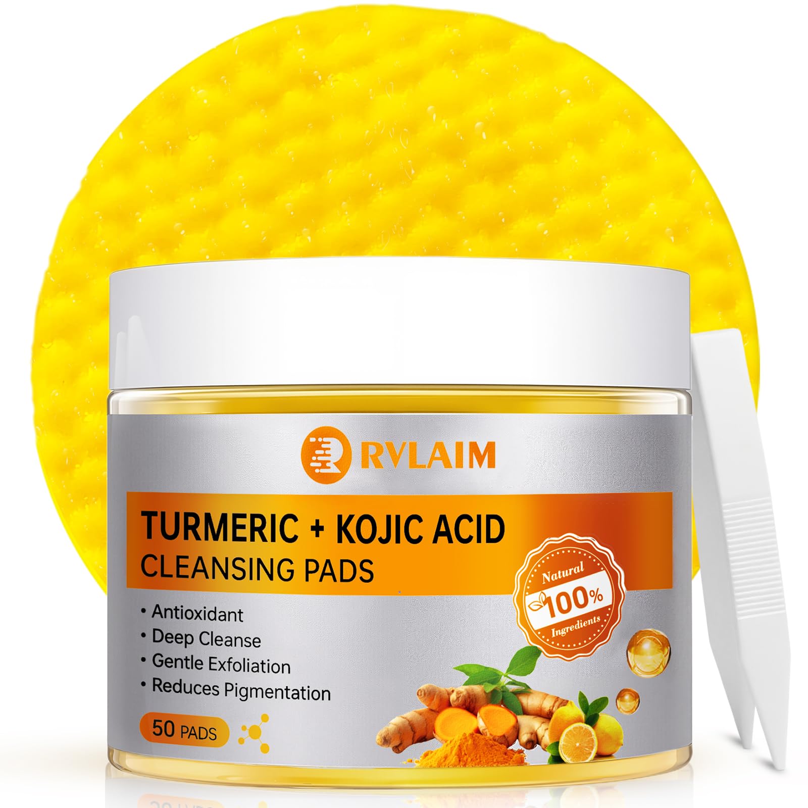 Disco limpiador de Rvlaim con cúrcuma para limpieza facial profunda.