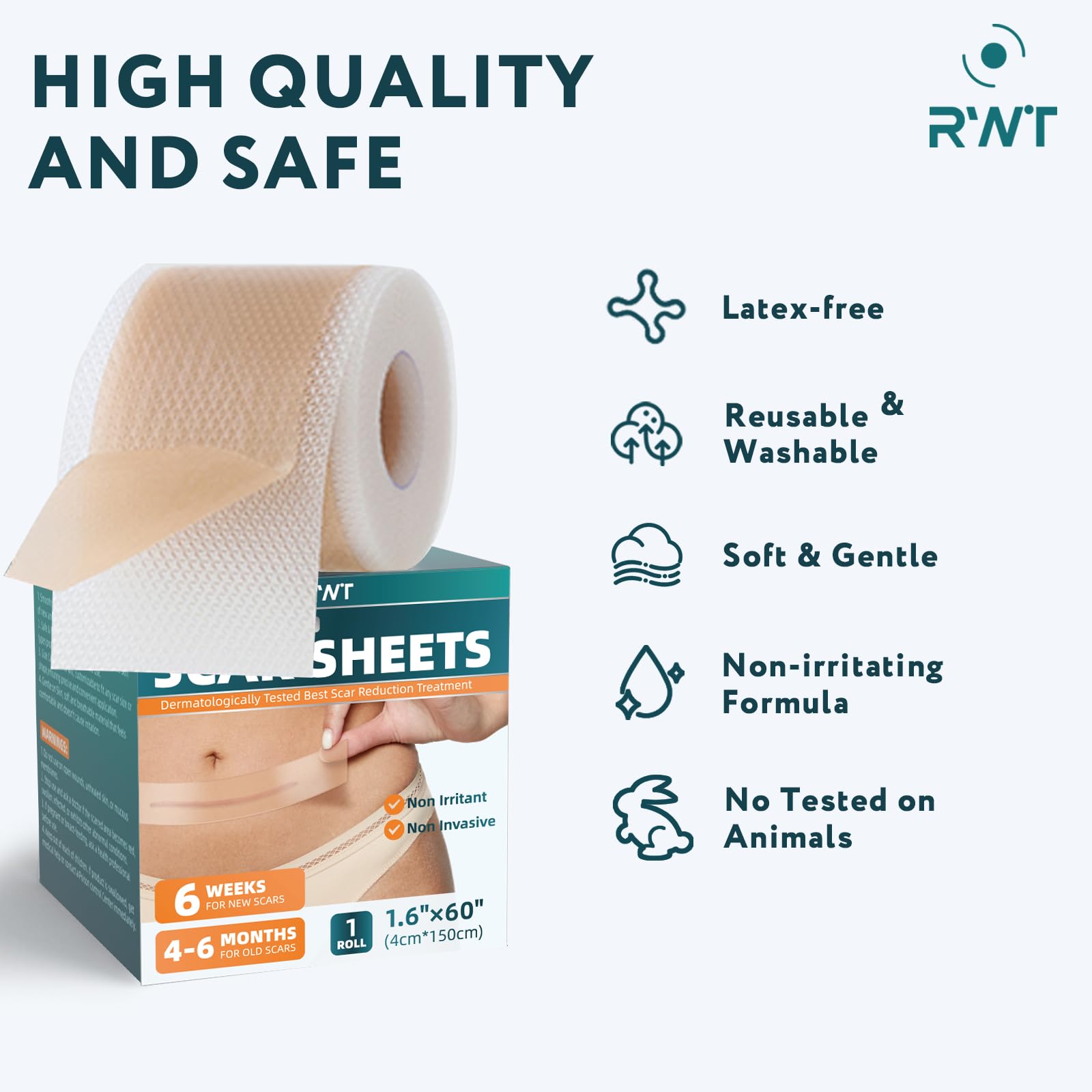 RWT cinta silicona cicatriz, hidratación suave para piel sensible