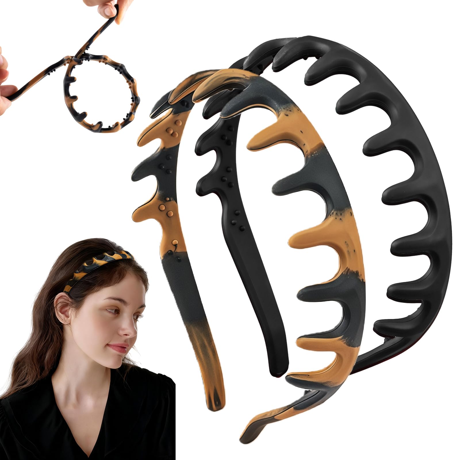 rytopt Zig Zag diadema para mujer en negro y ámbar, estilo moderno y cómodo